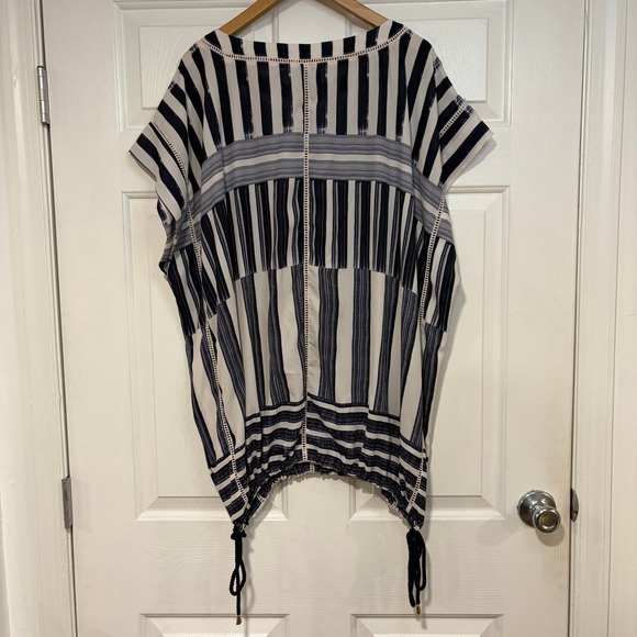 Lysse NY Flowy Gauzy Striped Kimono Kaftan Top L/XL Navy White Summer Vacation - Picture 4 of 12